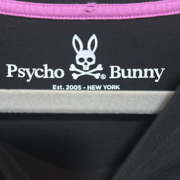 Psycho Bunny 100% pima cotton tee shirt black with pink/white trim size S - Picture 3 of 6